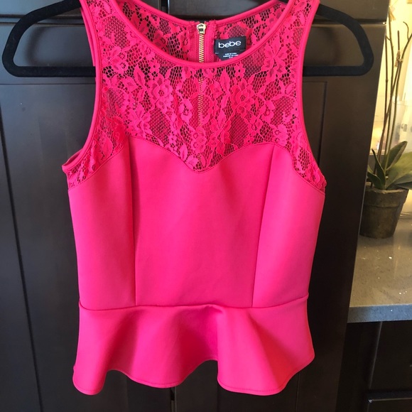bebe Tops Bebe Red Lace Peplum Top Poshmark